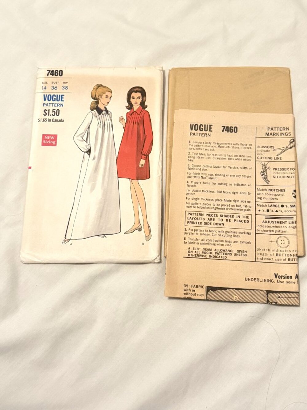 Vintage 60s Vogue Sewing Pattern 7460 Size 14 Swing Trapeze Dress Groovy Mod